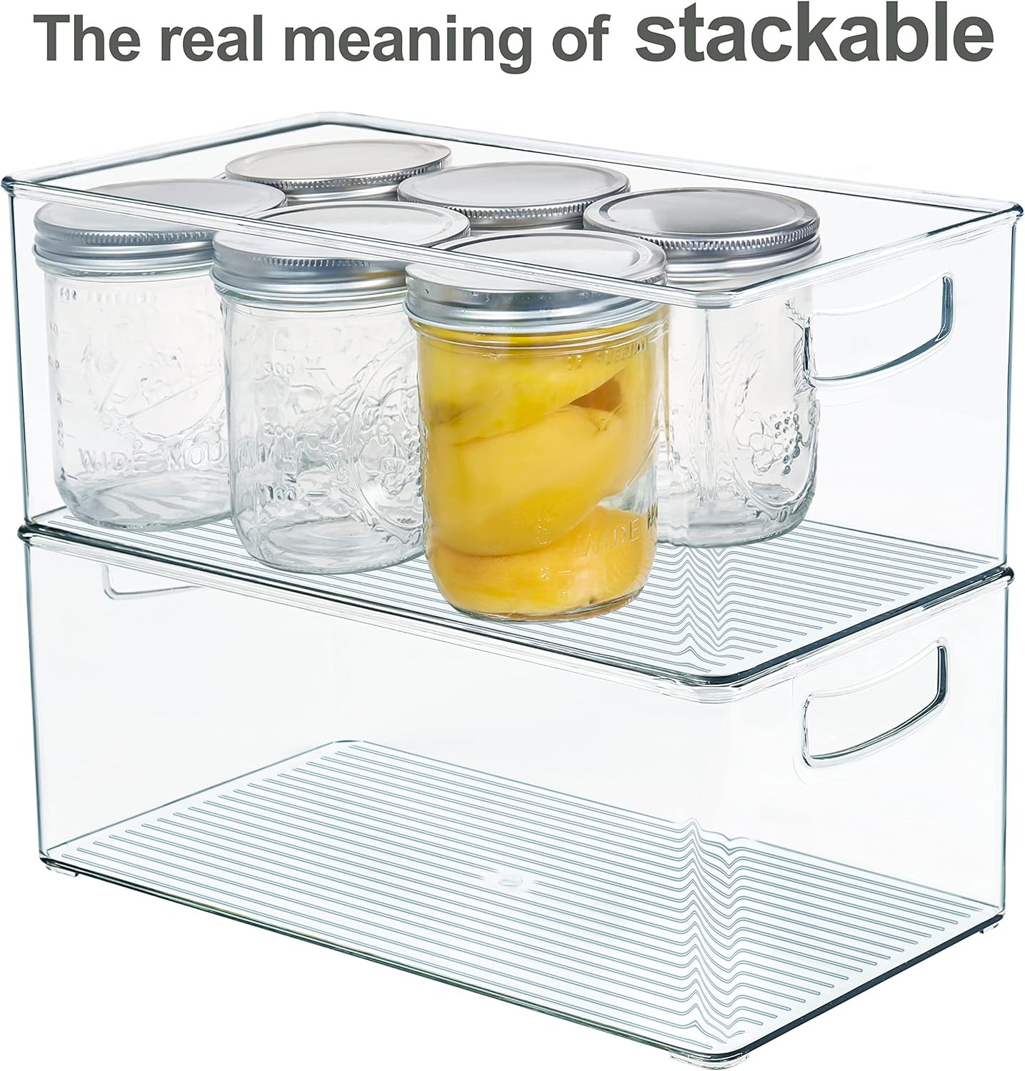 Hudgan 2 Pack Straight Sides Stackable Pantry Organizer Bins for Home Edit - 13.5''L x 7.5''W x 5.5''H