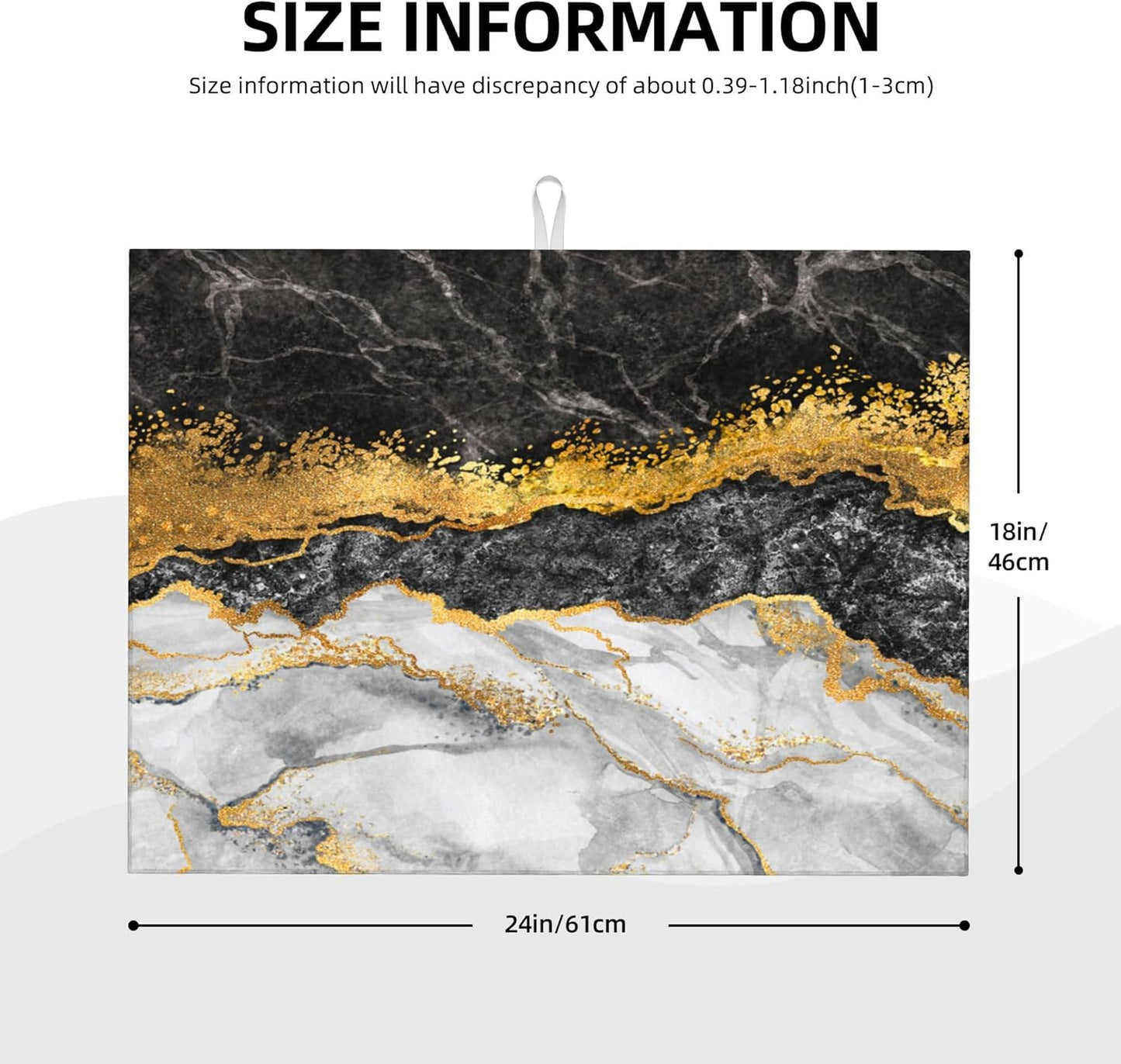 Gold and Black Grey Kitchen Drying Mat Black Gold Marble Decor Microfiber Dish Drainer Mat for Kitchen Counter Absorbent Reusable Washable 18x24 Inch