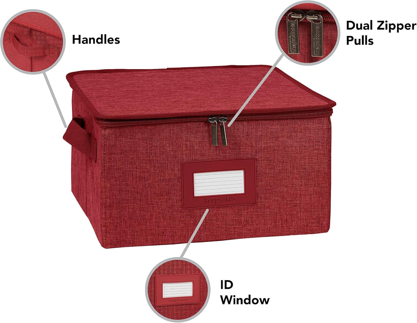 Covermates Keepsakes Dish Storage Box - Stackable, Reinforced Handles, China Storage, Red Heather