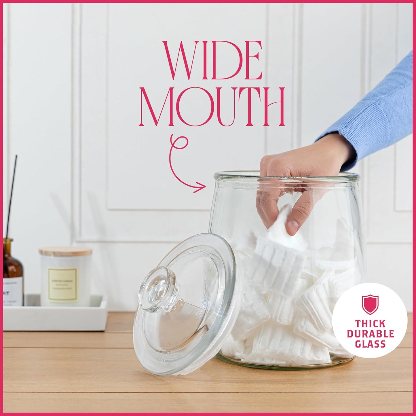 kitchentoolz 1 Gallon Glass Cookie Jar with Lid – Set of 2 Large Glass Jars with Lids for Cookies, Candy, Flour, Sugar, Pet Treats – Clear Glass Canisters for Food Storage - Pack of 2