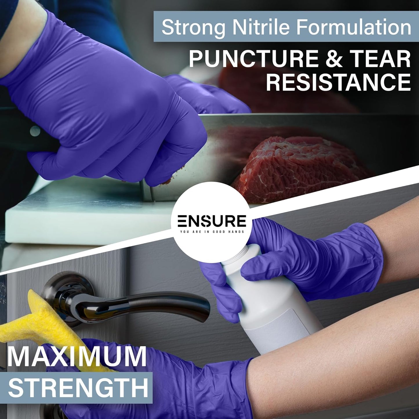 EnSure Nitrile Exam Gloves, Powder-Free, Latex-Free, Chemo Rated, Non-Sterile, Light Duty, Textured Tips, Medical, Surgical, Food Safe, Cleaning, Dental, Lab Use - 3 Mil (Small, 2000 Count)