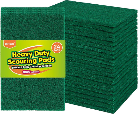 Heavy Duty Scouring Pads, 24Pcs Household Scour Pads for Kitchen, Garage and Outdoors, Reusable Dish Scrubber Pads for Pan and Metal Grill - Green