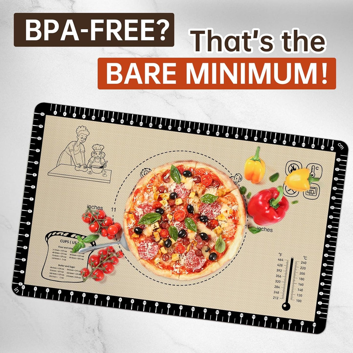 Silicone Baking Mat with 10 Recipes, Non Stick Silicone Pastry Mat, Kneading Dough Rolling Mat Silicone Mats for Baking Cookie, bread, Pizza, Surdough, Extra Thick Oven Mat & Dishwasher Safe