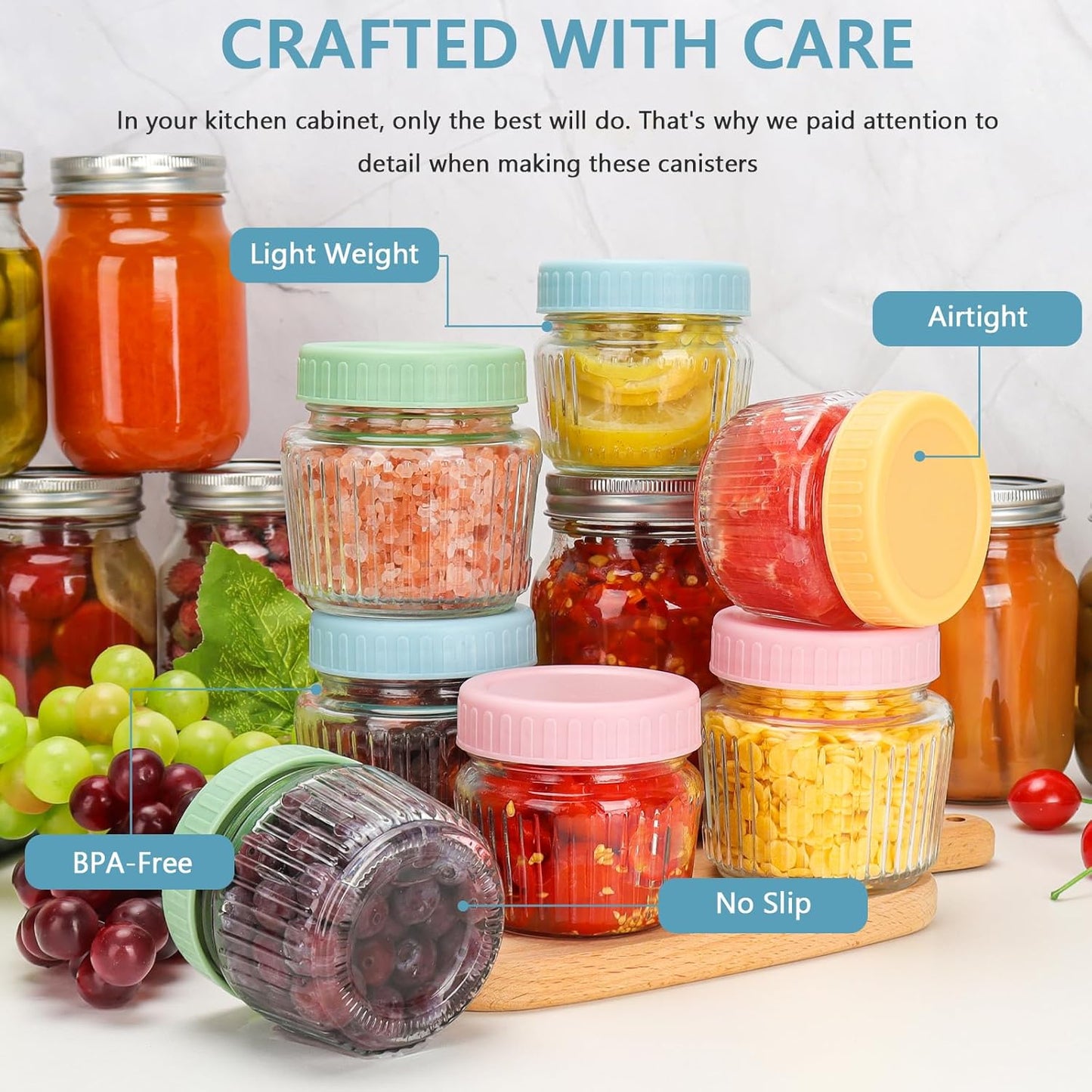 Glass Regular Mouth Mason Jars, Mini Mason Jars 4 oz, 8 Pack Clear Glass Jars with Colorful Plastic Lids, Small Canning Jar for Spice, Jam, Honey, Jelly, Dessert