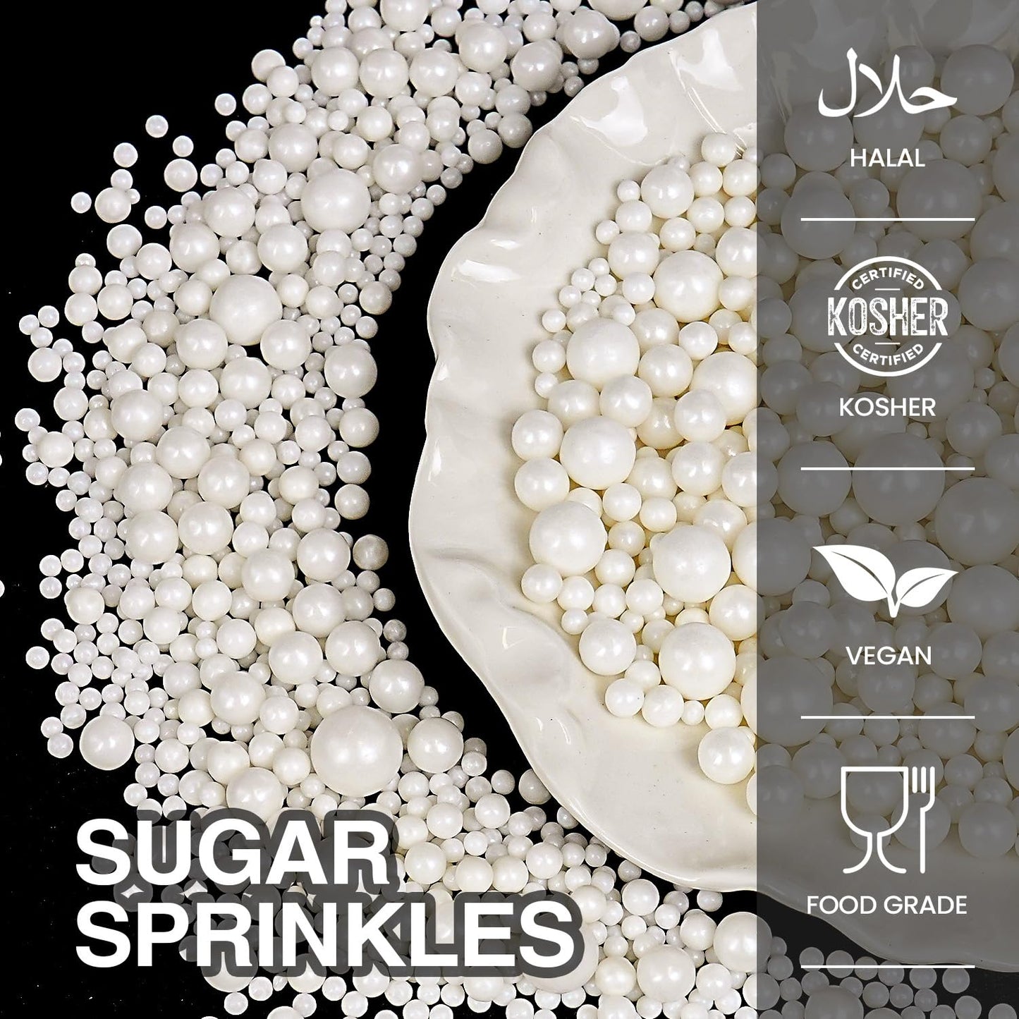 Edible White Pearl Sugar Sprinkles for Cake Decorating, Candy Pearls Cupcake Toppers, 150g/5.29oz, Mix Sprinkles, Baking Cake Decorations, Easter, Wedding Party Chirstmas Supplies