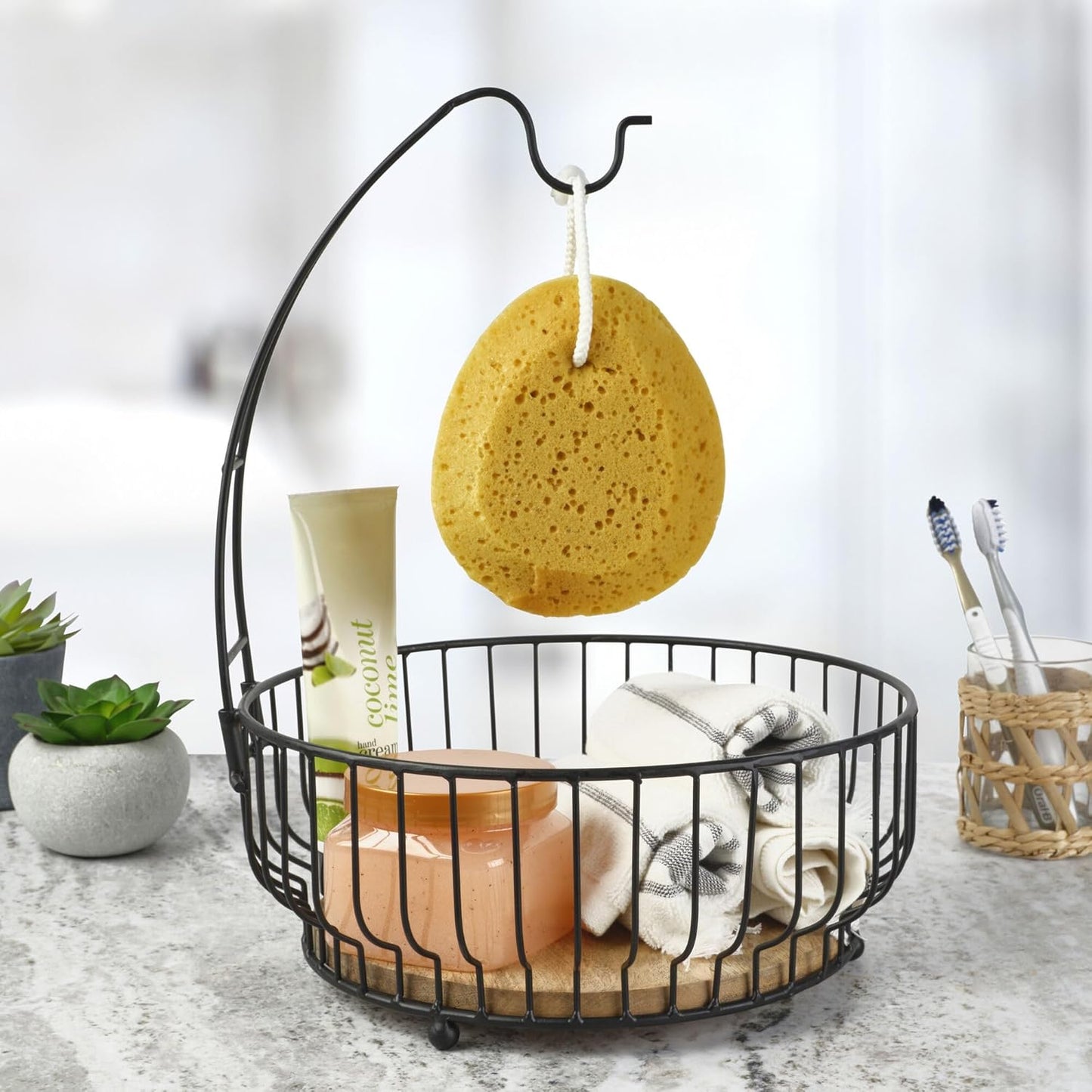 Gourmet Basics by Mikasa Savannah Fruit Storage Basket with Removable Banana Hook, 12 x 12 x 16 Inch