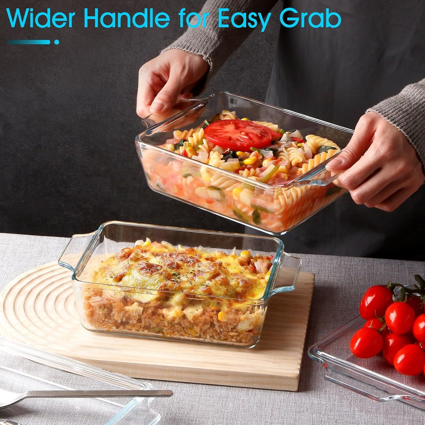 Set of 2 Glass Casserole Dish With Glass Lid, Rectangular 5.7in x 7in Glass Baking Dish Oven Safe, Mini Casserole Dish with Lid