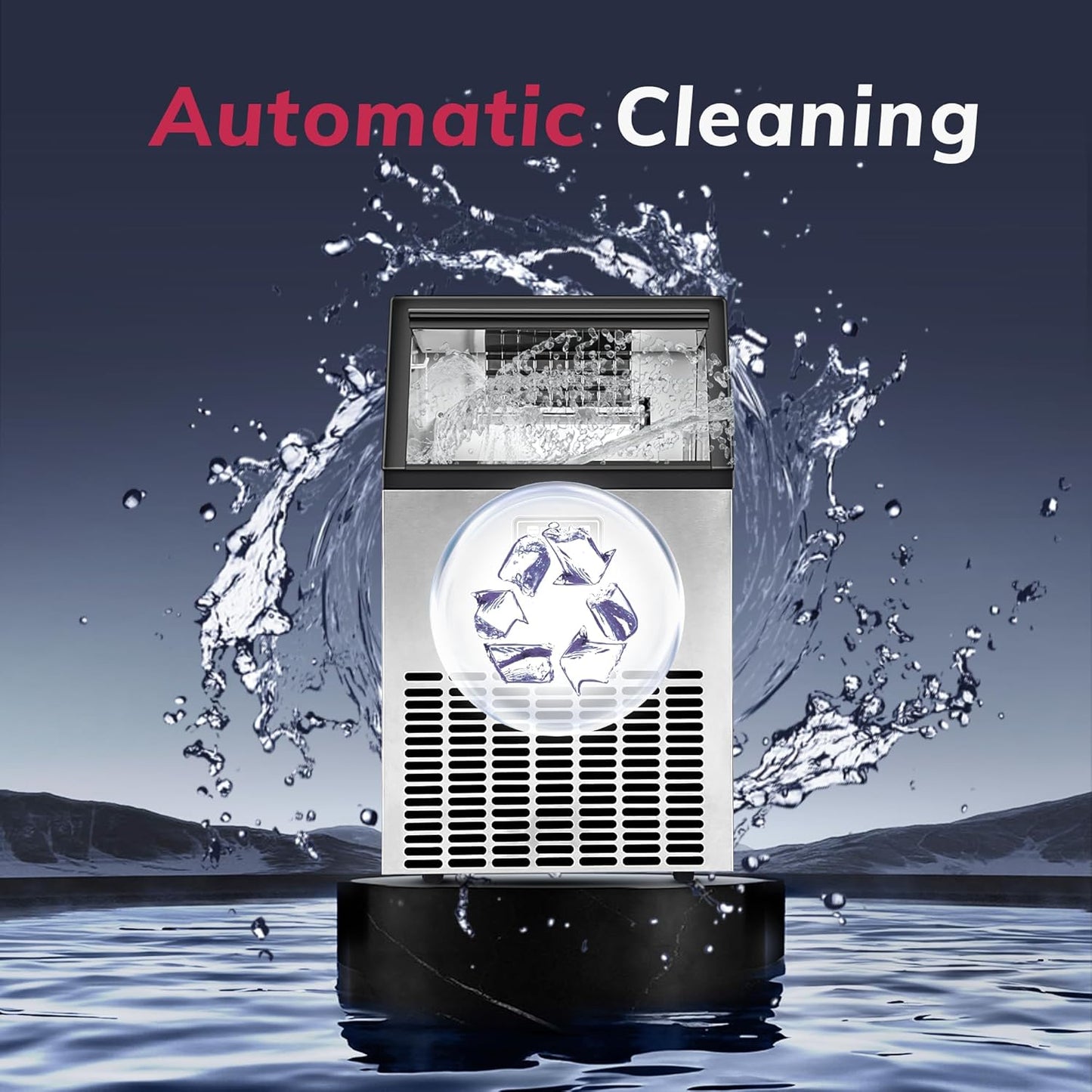 Commercial Ice Maker Machine, 100lbs/Daily Ice Production Under Counter Ice Maker, Self-Cleaning, Timer Stainless Ice Machine with 33lbs Ice Storage, Ideal for School, Home, Bar, RV