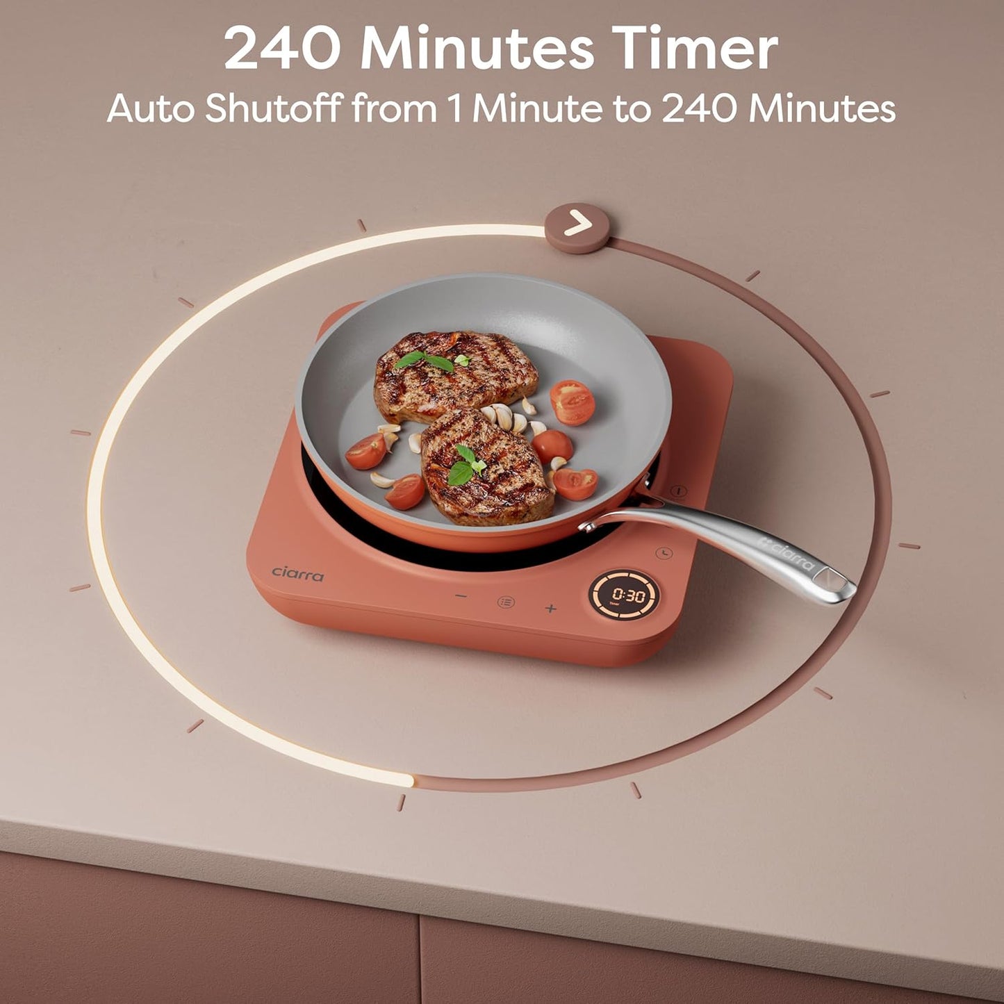 CIARRA CATIH1A-O Portable Induction Cooktop, Slim Single Electric Countertop Burner with Sensor Touch and Digital time, Orange
