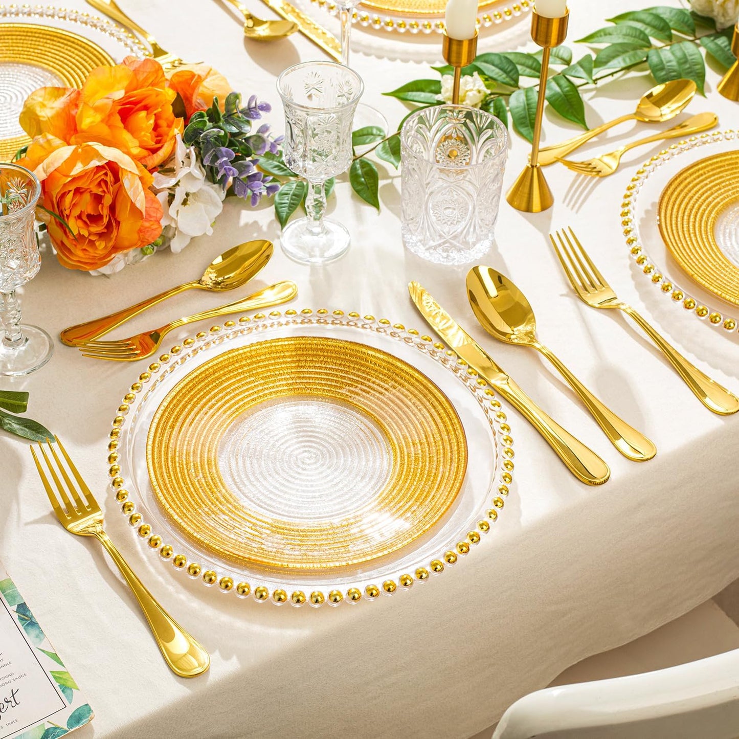 KINGSTONE 40 Piece Teardrop Silverware Set for 8, 18/10 Stainless Steel Flatware Set, Modern Design Cutlery Set for Home/Hotel/Wedding,Mirror Polished and Dishwasher Safe, Gold