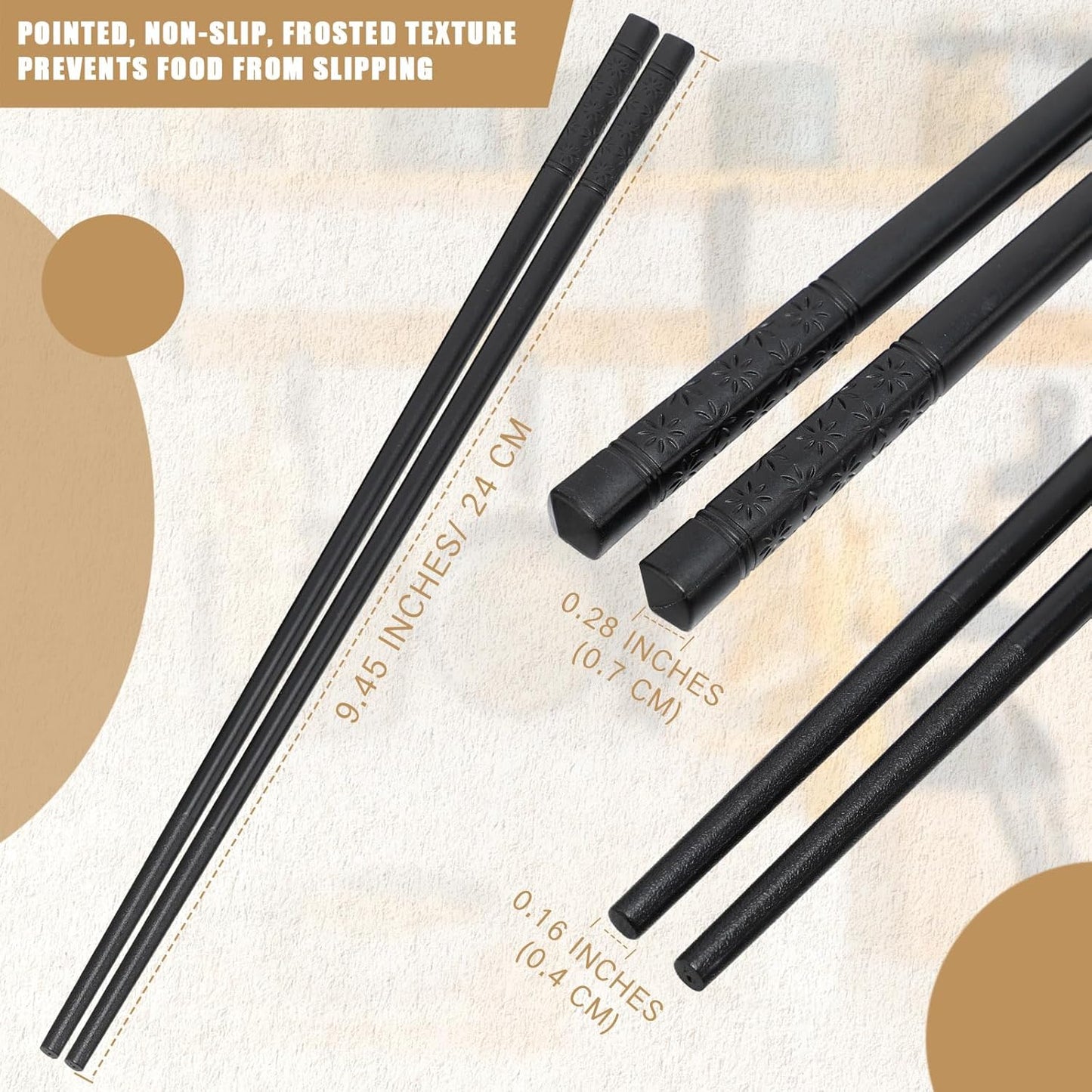 Dandat 200 Pairs Fiberglass Reusable Chopsticks 9.5" Dishwasher Safe Black Cherry Chopsticks for Chinese Style Japanese Food Cooking Supplies