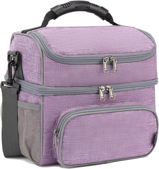 FlowFly Double Layer Cooler Insulated Lunch Bag Adult Lunch Box Large Tote Bag for Men, Women, With Adjustable Strap,Front Pocket and Dual Large Mesh Side Pockets