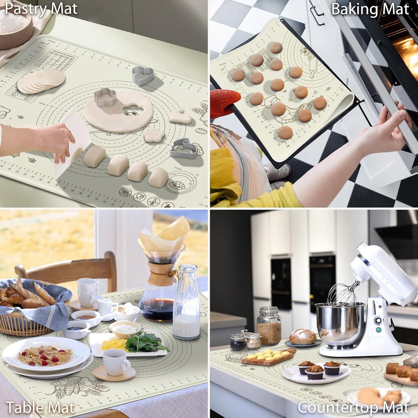 Silicone Baking Mat 32" x 24", Extra Thick Silicone Pastry Mat with Measurements and Edge Heightening, Non-stick Food Grade Dough Rolling Matfor for Pastry, Bread, Cookies, Pizza, Fondant, Pasta