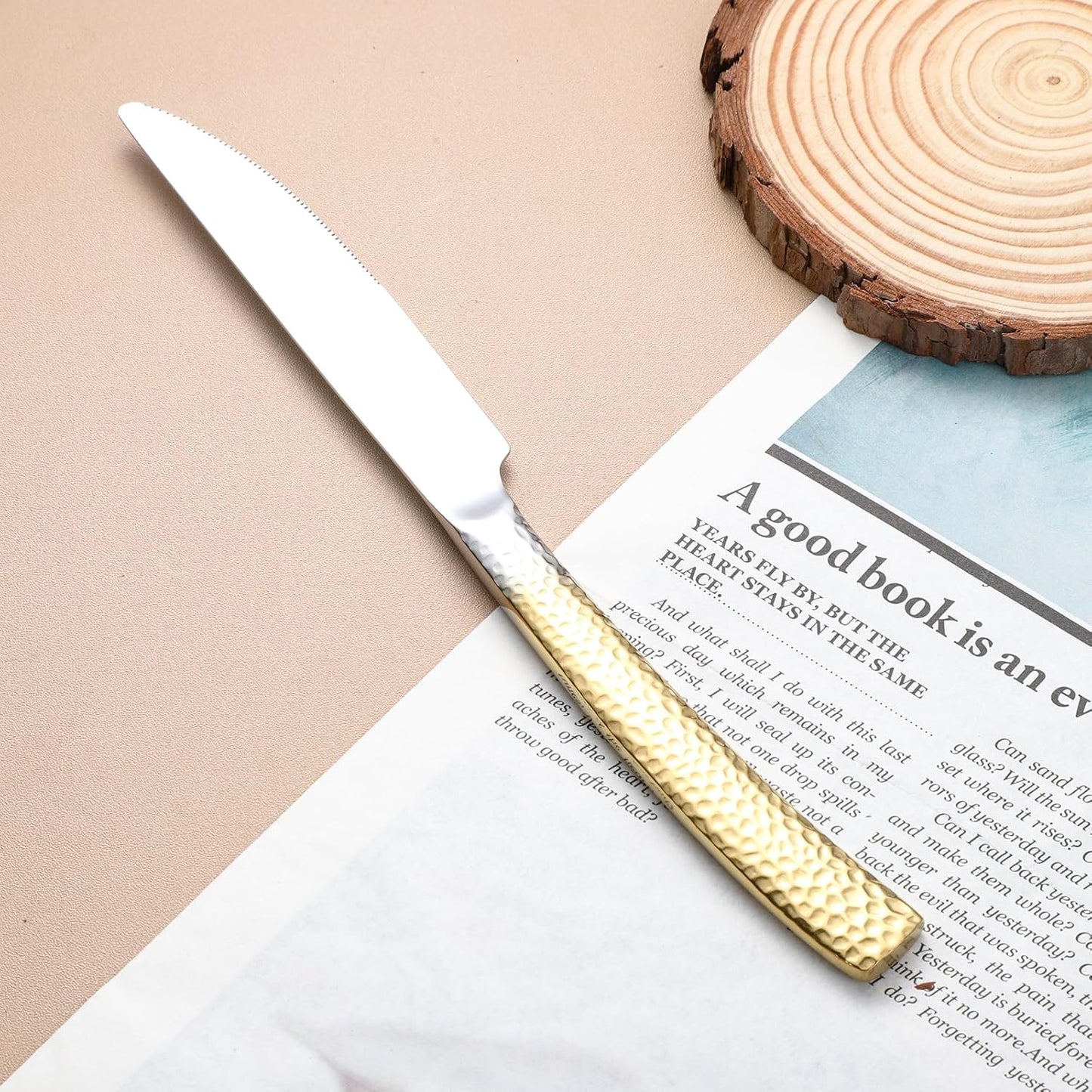 Hammered Silverware Set For 4,Forks and Spoons 18/10 Stainless Steel Heavy Duty Silverware Gold Cutlery Set 20 Piece Flatware Set,Mirror Polished,Dishwasher Safe (20 pcs gold)