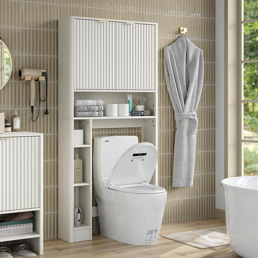Furnideco Fluted Over The Toilet Storage Cabinet 31''W Modern Above Toilet Storage Cabinet with Fluted Doors & Adjustable Shelf for Bathroom, Antique White