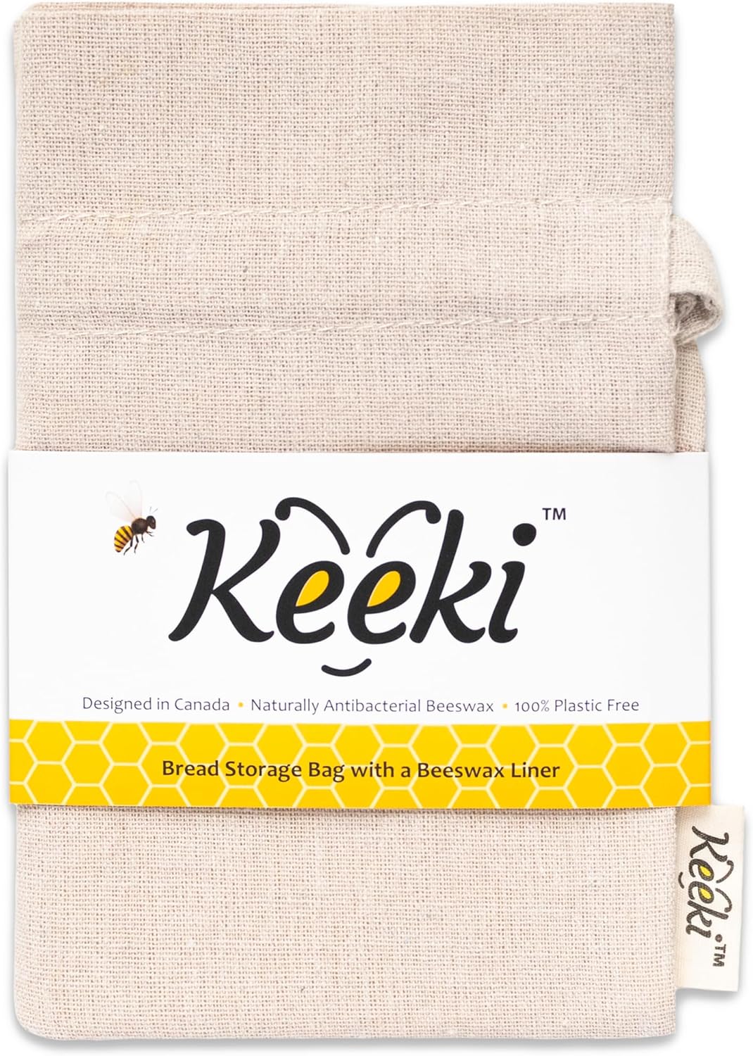 Keeki Bag - The Original Beeswax Lined Bread Bag for Homemade & Sourdough | Reusable Linen Bread Storage | Beeswax Wrap Alternative | Plastic-Free Storage w/Wide Drawstring Closure (Natural)