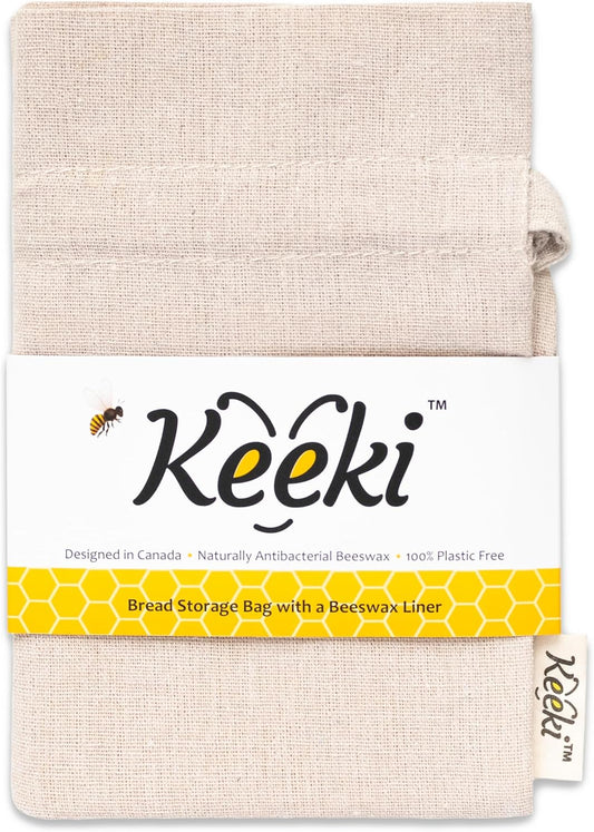 Keeki Bag - The Original Beeswax Lined Bread Bag for Homemade & Sourdough | Reusable Linen Bread Storage | Beeswax Wrap Alternative | Plastic-Free Storage w/Wide Drawstring Closure (Natural)