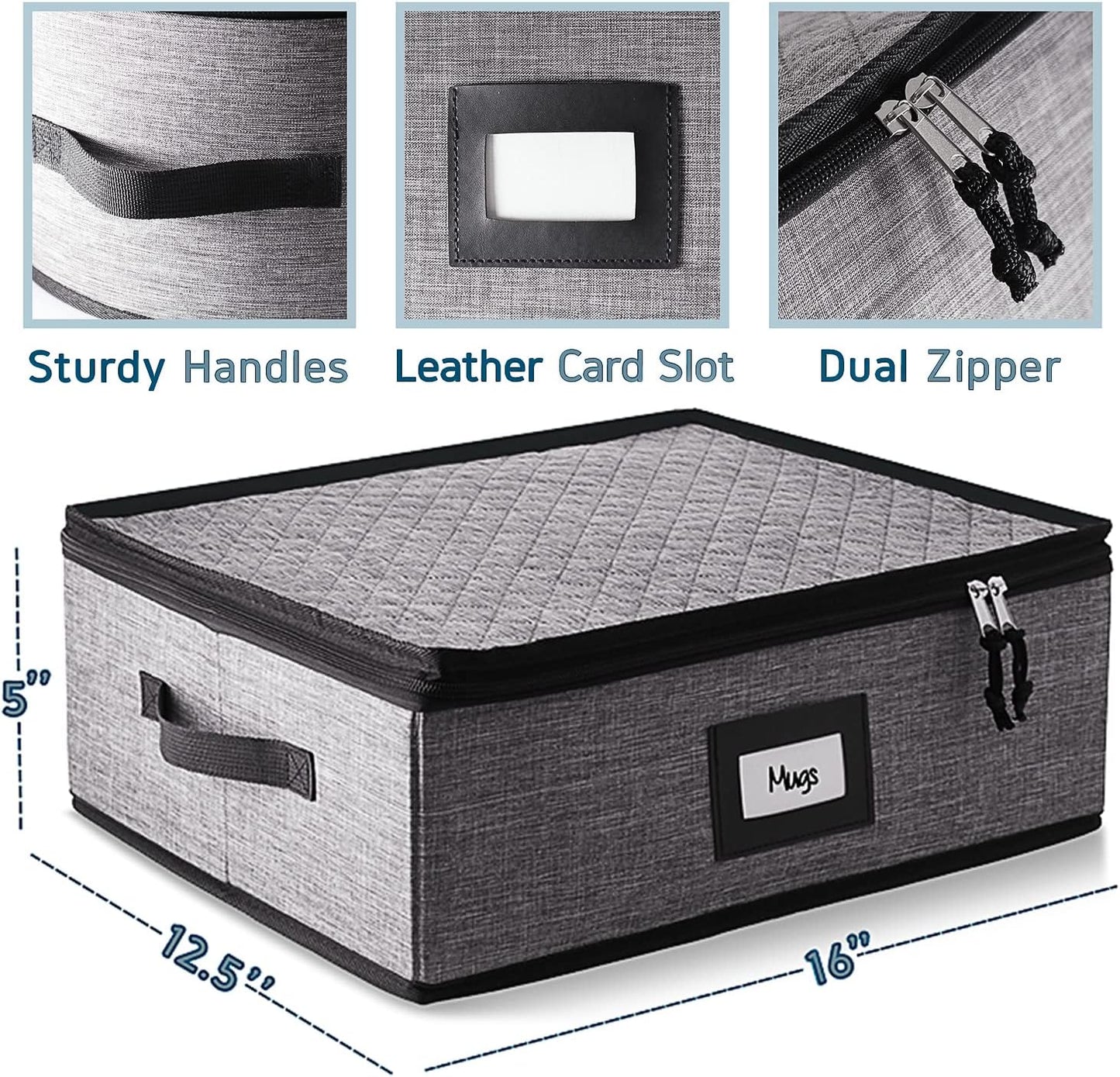 Coffee Mug Storage, 2 Pack Quilted and Stackable Coffee Cup Storage Organizer for Service of 12, Mug Storage Box with Dividers, Mug China Storage Containers Hard Shell for Moving and Seasonal Storage