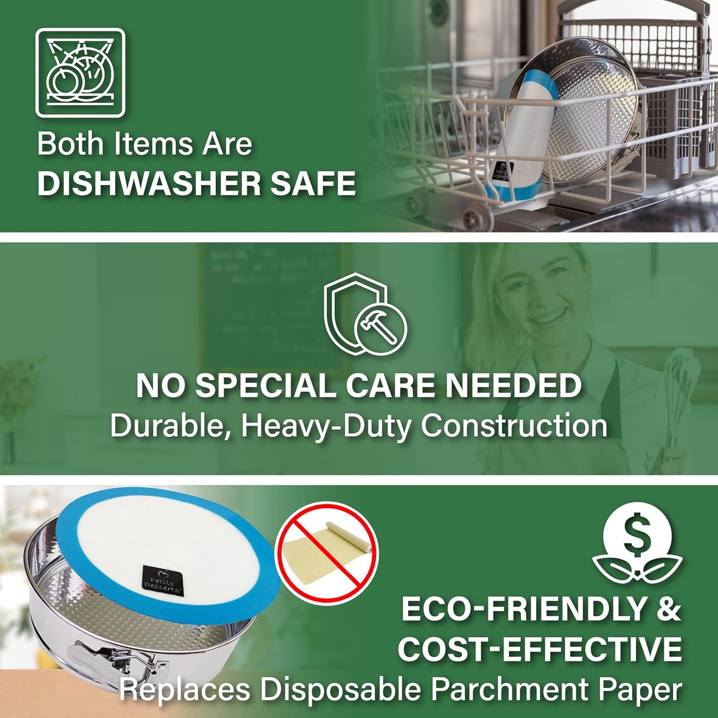 STAINLESS STEEL Springform Pan with REUSABLE Nonstick Silicone Liner - NON TOXIC Springform Pan for Cheesecake, 9 Inch Springform Ppan