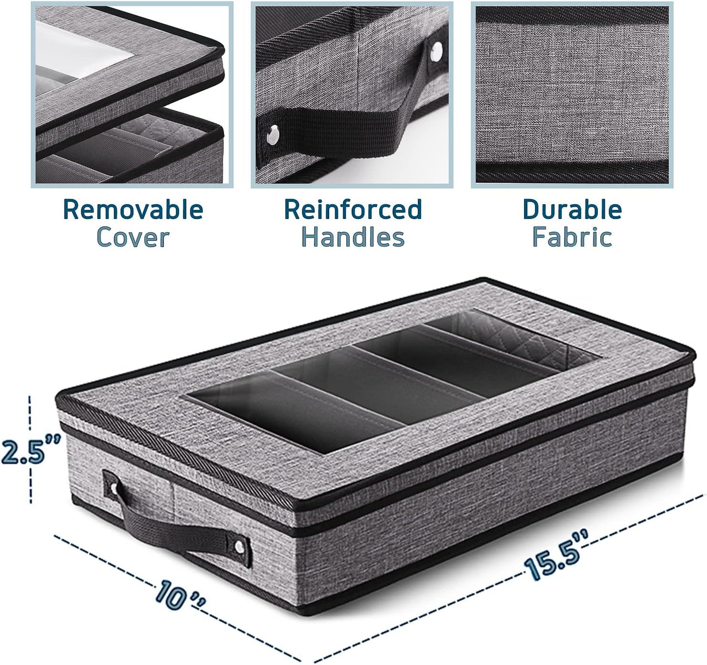 Flatware & Utensil Storage, Durable Silverware Storage Box with Padded Dividers, 5 Compartment Flatware Storage Case, Silverware Case with Handles and Removable Lid - Protects and Organizes Cutlery