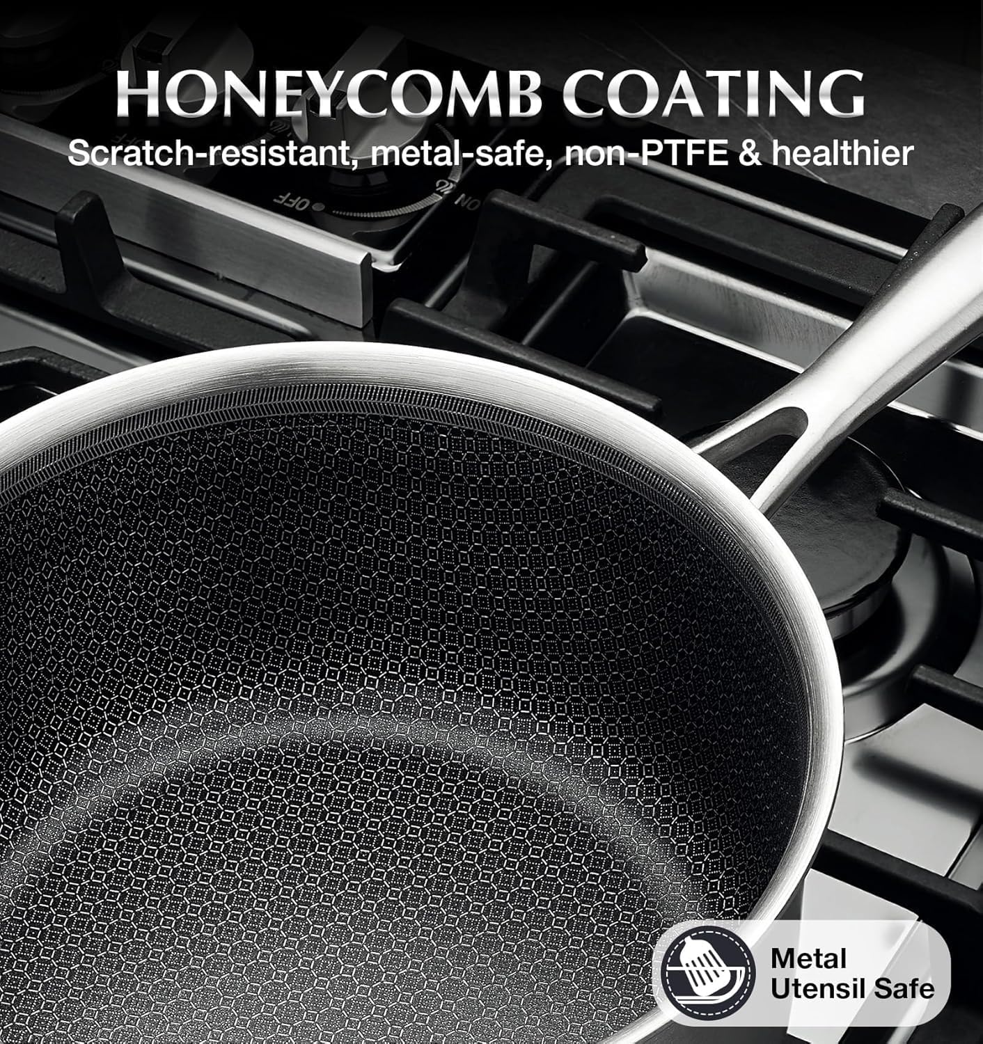 KOCH SYSTEME CS Hybrid Nonstick Stainless Steel Sauce Pan 3QT, Tri-ply Stainless Steel Pot with Honeycomb Interior, Hybrid Sauce Pan with Lid, 18/10 Steel Pot, Induction Compatible