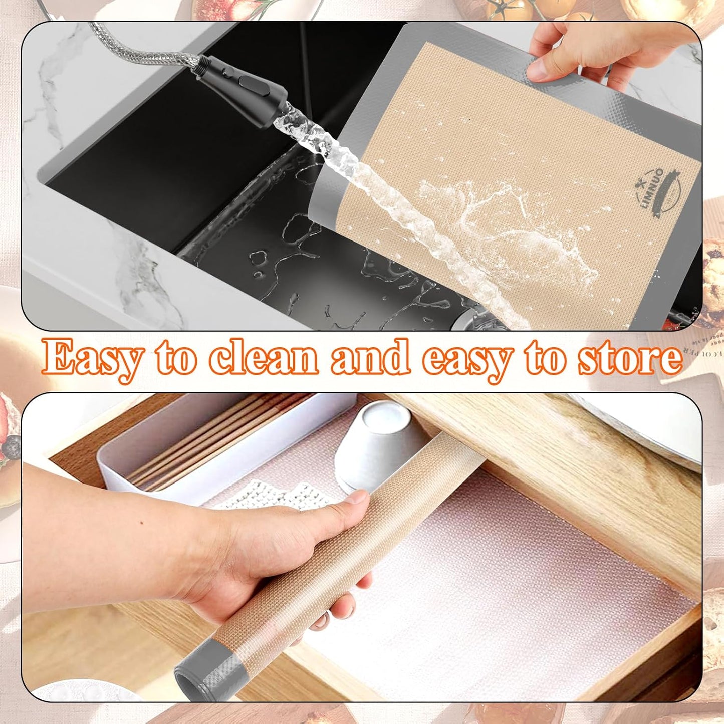 Silicone Baking Mat, Set of 3 Reusable Non-Stick Food Safe Baking Sheets for Cookies,for Making Cookies, Macaroons, Bread (Grey)