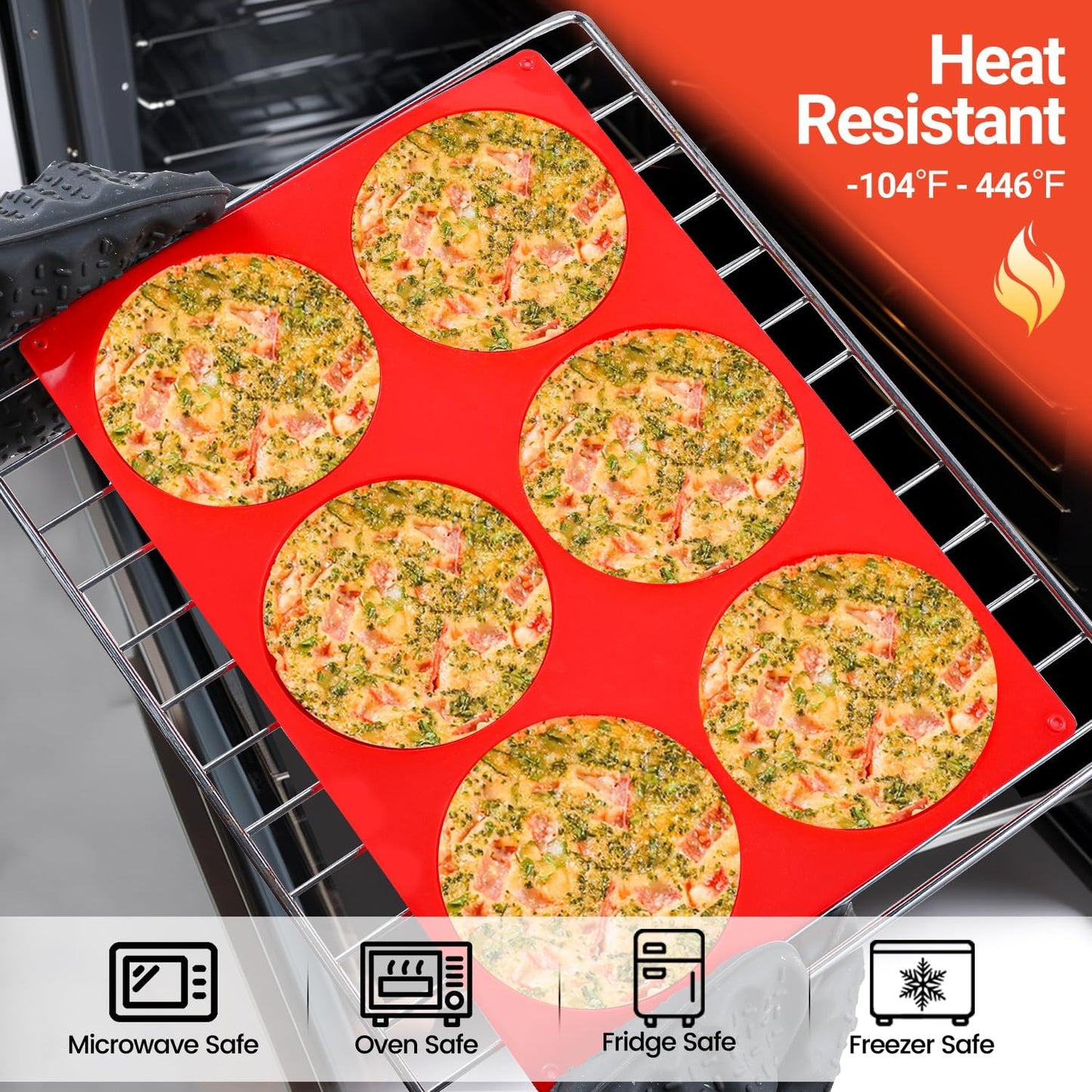 Jumbo Muffin Top Pan, 4 Inch Extra Large Egg Baking Pan for Oven Silicone Molds for Breakfast Sandwiches, English muffins, Whoopie Pies, Corn Bread, Egg bites, 2 Pack Red