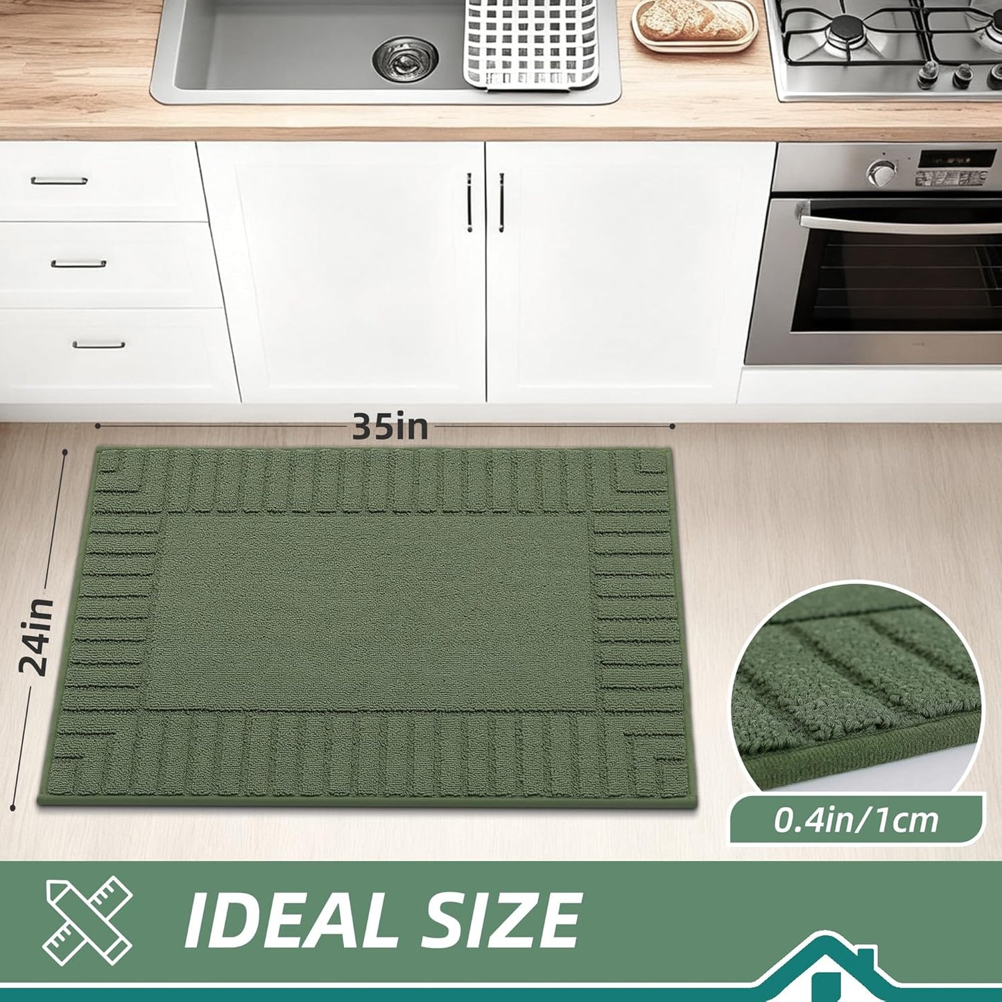 BEQHAUSE-Kitchen-Rugs-and-Mats Non Slip Kitchen Mats for Floor Absorbent Kitchen Rugs Machine Washable Kitchen Floor Mat,Green, 24”x35”