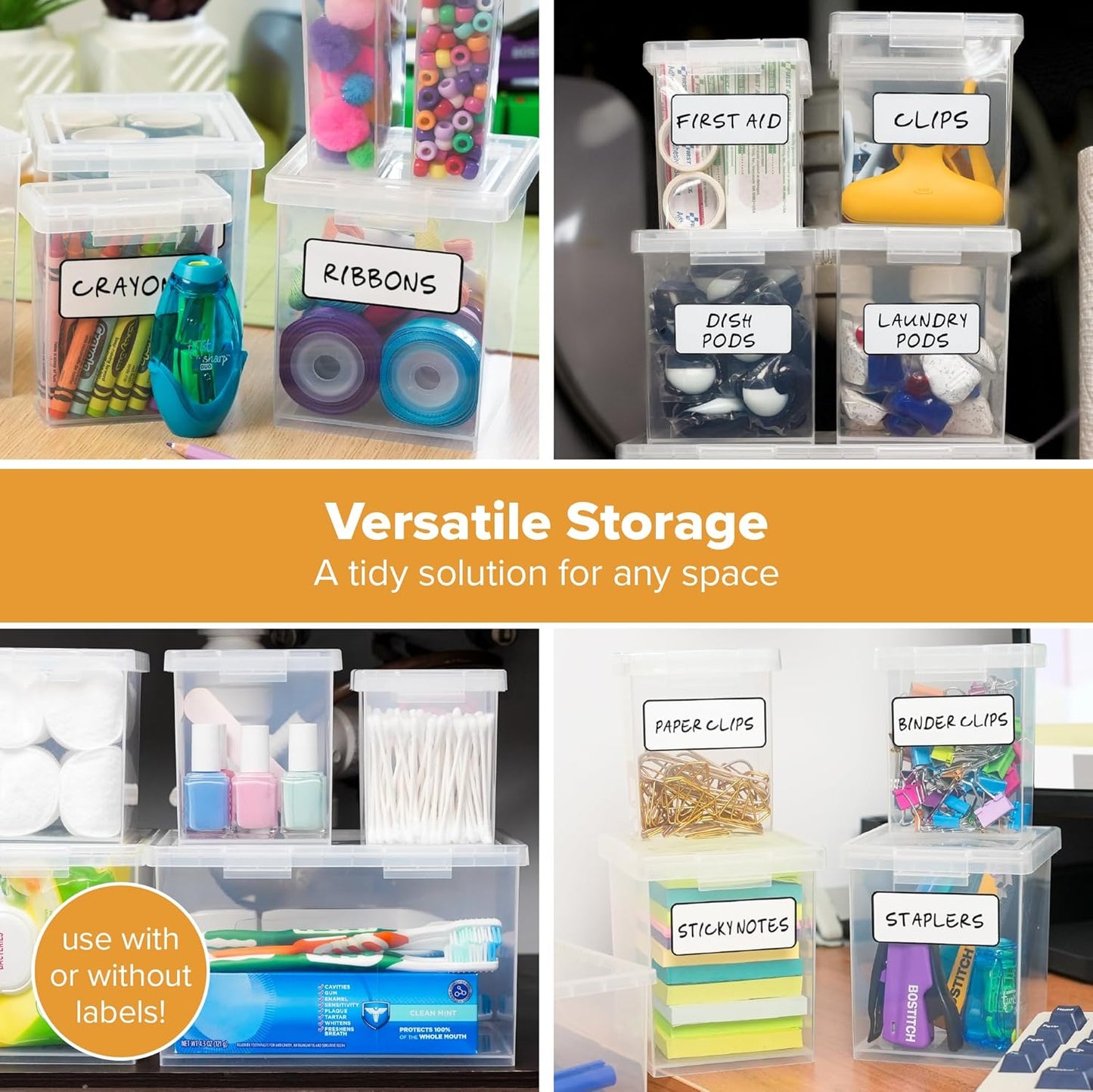 Bostitch Konnect Storage Containers with Lids, Organizer, Clear Plastic Box, Stackable Nesting Bins, 3-Piece Bundle, 1 Medium, 2 Small