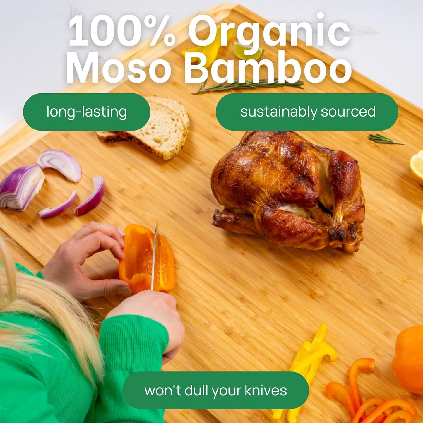 GREENER CHEF 30 Inch 3XL Extra Large Cutting Board with Lifetime Replacements - Oversized Bamboo Stove Top Cover Noodle Board - Wooden Meat Cutting Board - Turkey Carving Board - Charcuterie Board