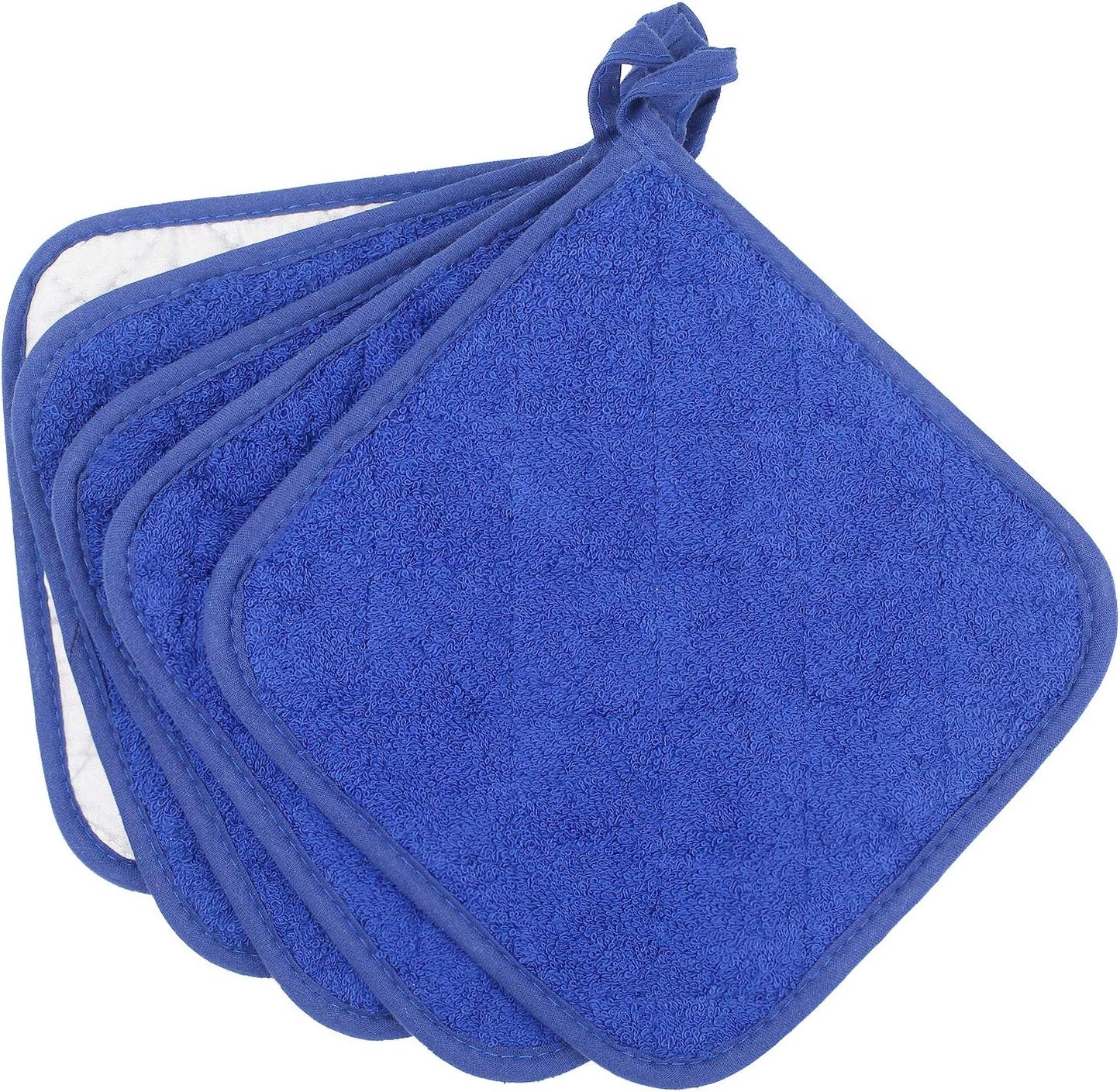 100% Cotton Kitchen Everyday Basic Terry Pot Holder Heat Resistant Coaster Potholder for Cooking and Baking Set of 5 Navy Blue