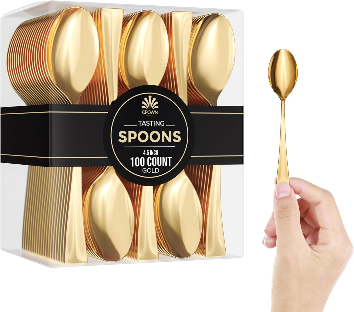EXQUISITE Mini Spoons For Desserts - Bulk Pack Of 100 Gold Dessert – Disposable 4.5 Inch Plastic Appetizer Real Flatware Look Miniature Gold Bpa Free Food SafeSafe