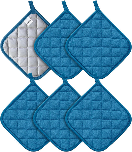 Joyhalo 6 Pack Pot Holders for Kitchen,Cotton Oven Holder with Great Heat Resistance,Non Slip Hot Pads for Kitchen Clearance,Federal Blue