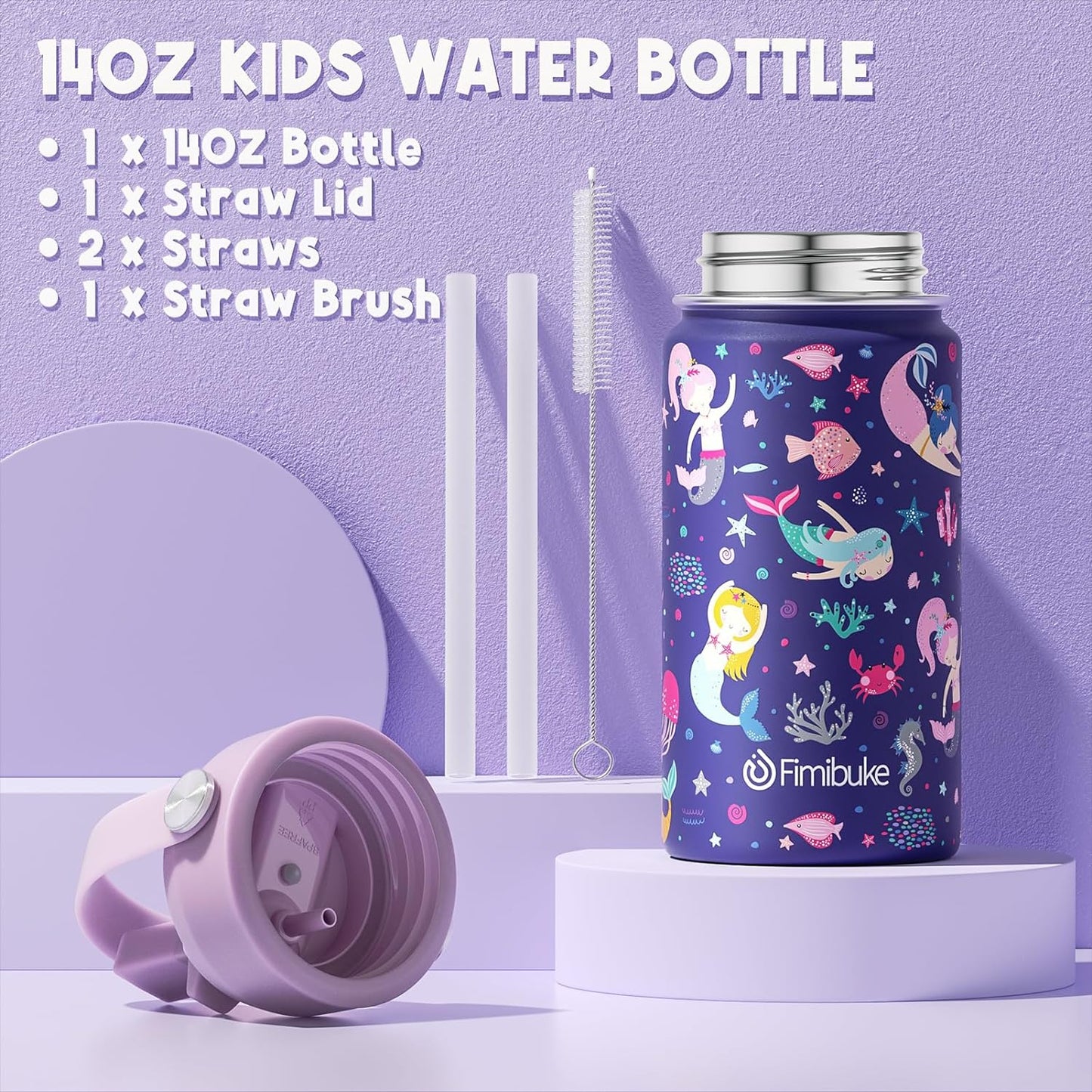 Fimibuke Kids Bento Lunch Box with 4 Compartments, Insulated lunch Bag, Stainless Steel Insulated Water Bottle, Ice Pack & Utensils Set, Birthday Gifts for Ages 3-12 Back to School Toddler Girls Boys