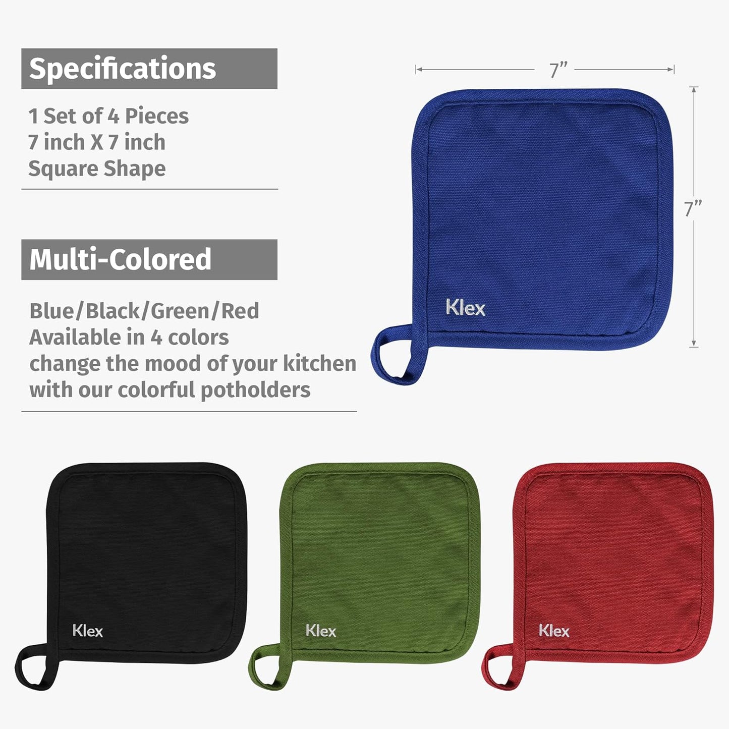 Klex Extra Long Silicone Oven Mitts and Pot Holders, 932°F Degrees Heat Resistance with Quilted Liner Oven Gloves and Hot Pads, 4 Piece Set, 15 inch, Red