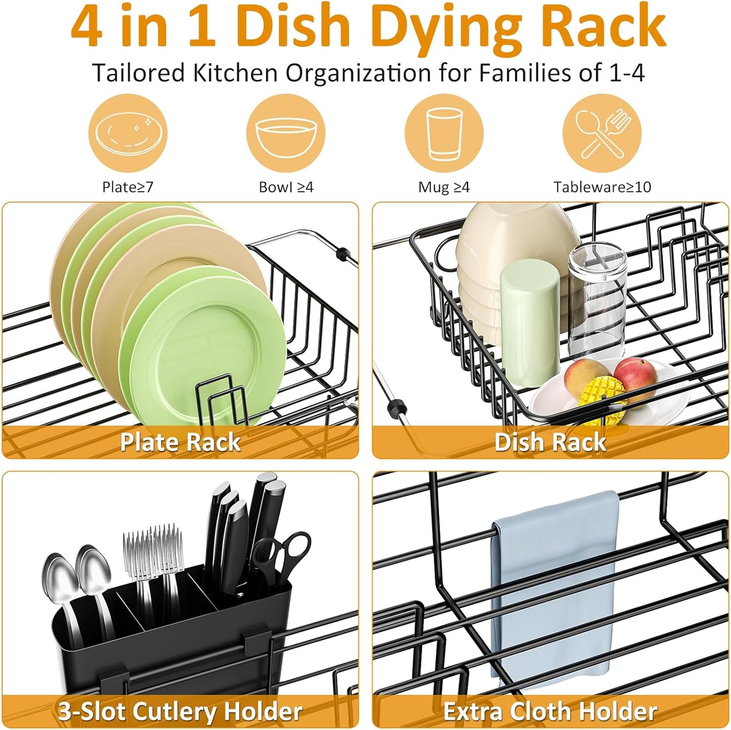 Expandable in Sink Dish Drying Rack,Small Dish Rack Over Sink with Utensil Holder,Stainless Steel Dish Drainers for Kitchen Counter,Sink Drying Rack for Small Space,14.5“-20.5” L x 10“ W x 3.5” H