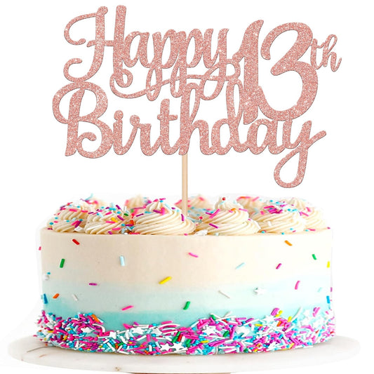 1 PCS Happy 13th Birthday Cake Topper Glitter Cheers to 13 Years Birthday Cake Pick Official Teenager 13 Fabulous Cake Decoration for Happy 13th Birthday Theme Party Decorations Supplies Rose Gold
