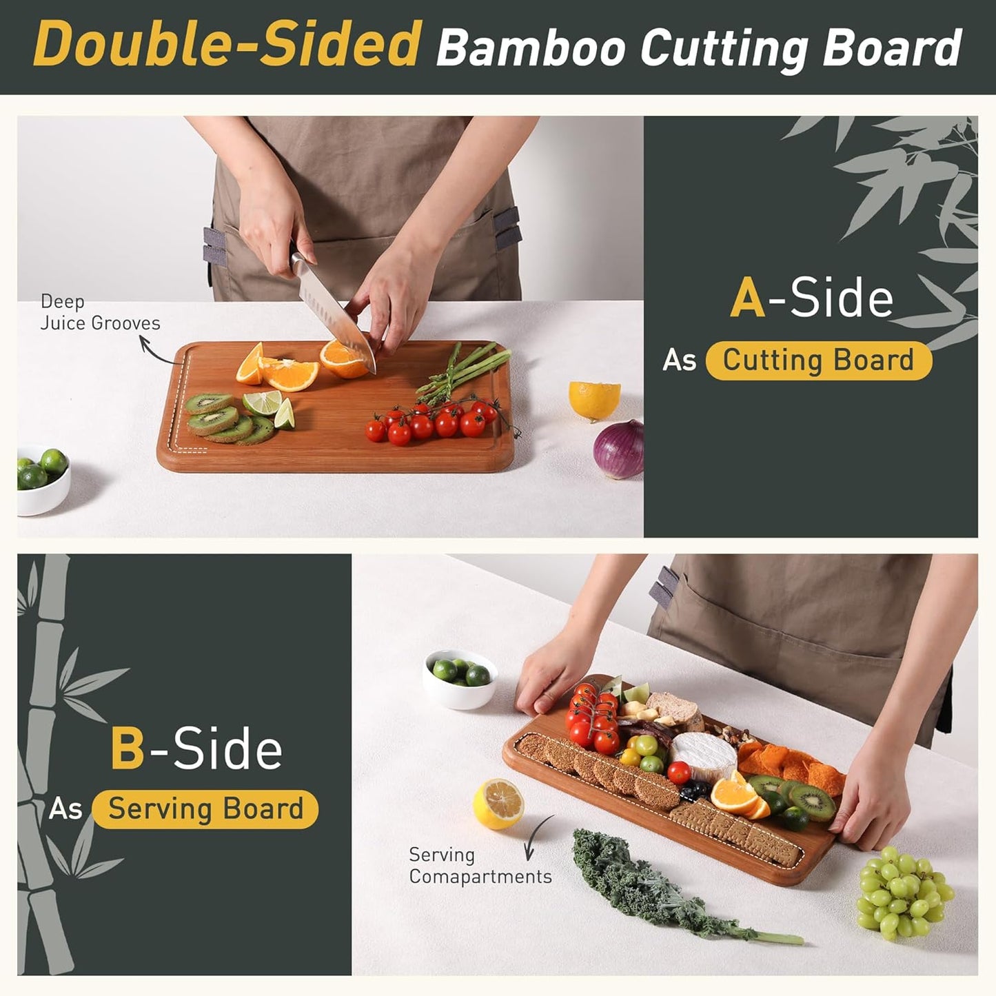 Bamboo Cutting Board Set Non Toxic Wood Chopping Board Over Sink Kitchen Gadgets Charcuterie & Chopping Board Apartment Essentials New Home Must Haves Things Stuff Accessories House Housewarming Gift