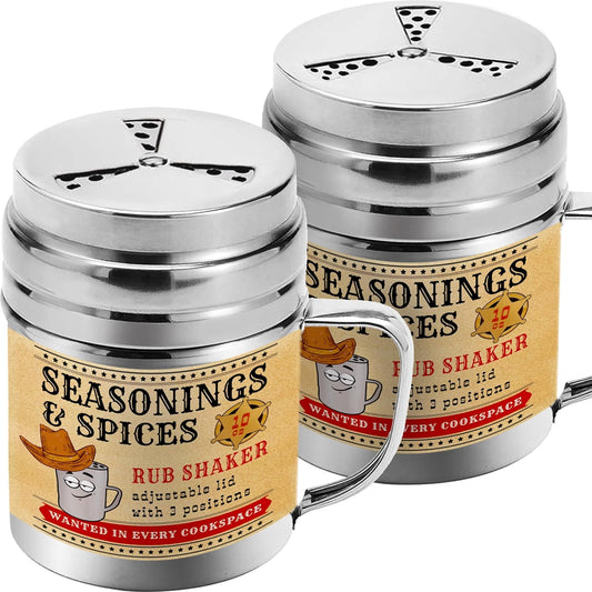 CUSINIUM [Pack of 2] 10 oz Seasonings Spice Shakers - BBQ Dry Rub Shakers - Cooking Dredge with Adjustable Fan-Style Lid and Handles