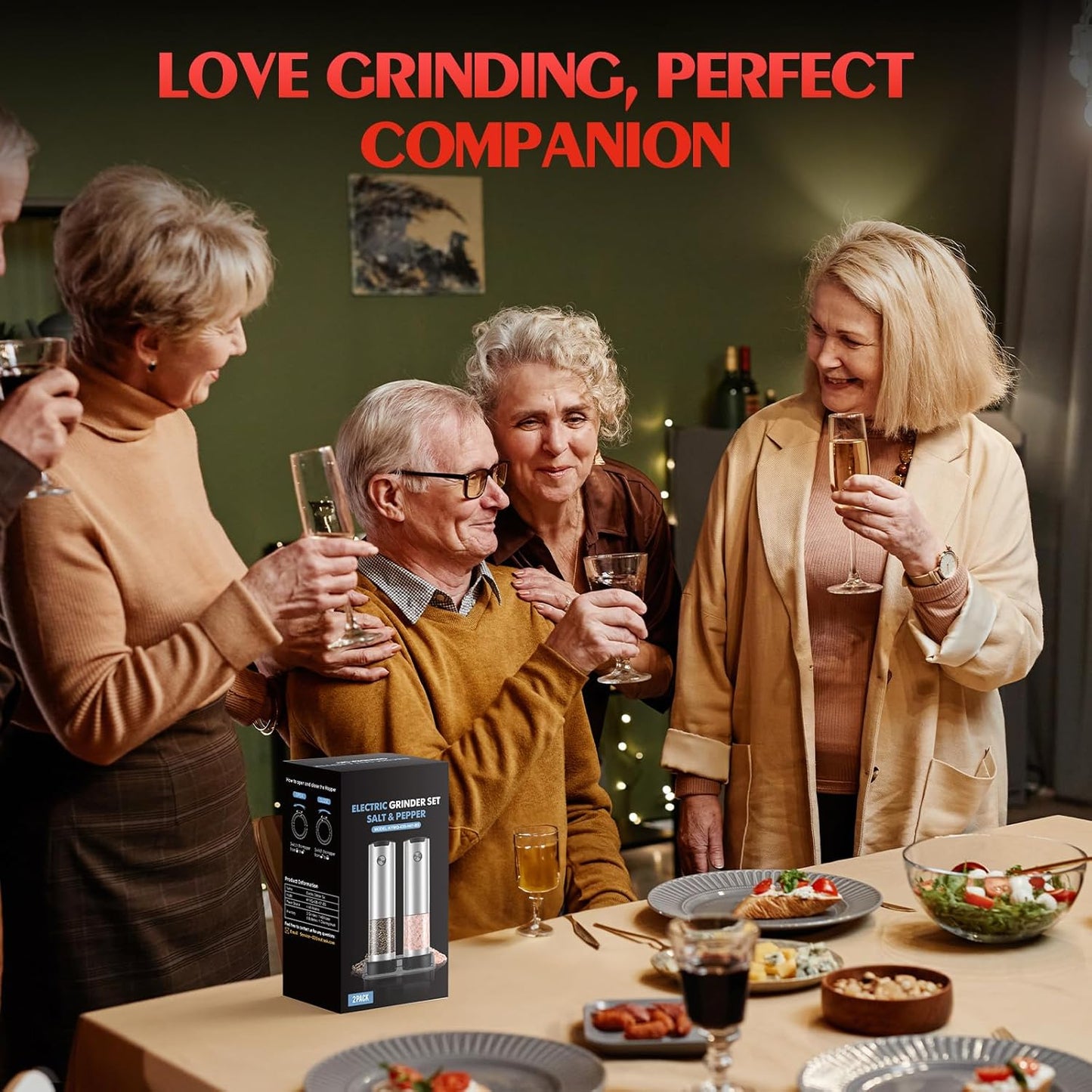 Electric Salt and Pepper Grinder- Automatic Battery Pepper Mill Shakers Kitchen Essentials for New Home Adjustable Coarseness Upgraded Larger Capacity with Led for Housewarming Gifts