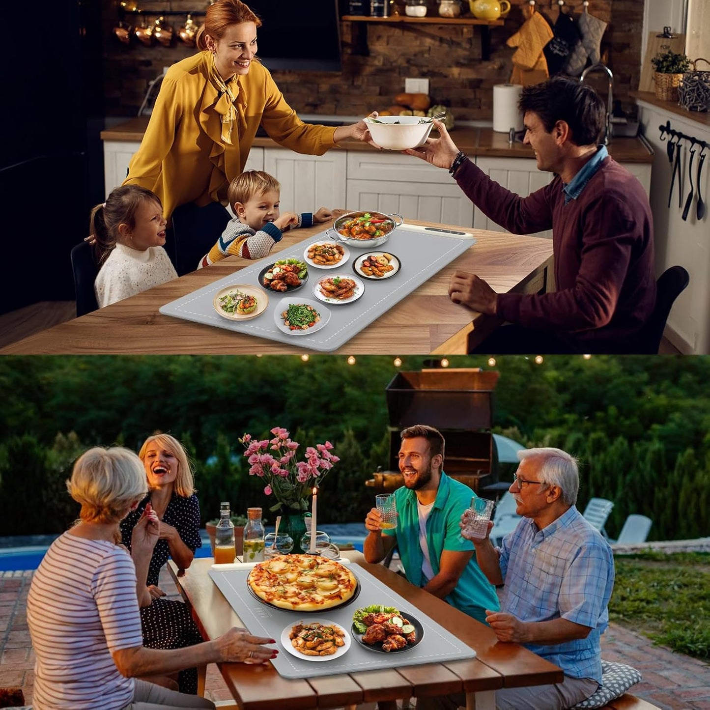 FYY Extra Large Food Warming Mat - Electric Warming Tray with 6 Temperature Settings and 6 Hours Timer, Full Surface Heating Food Warmer, Premium Silicone Heating Tray for Gatherings, Parties, Grey