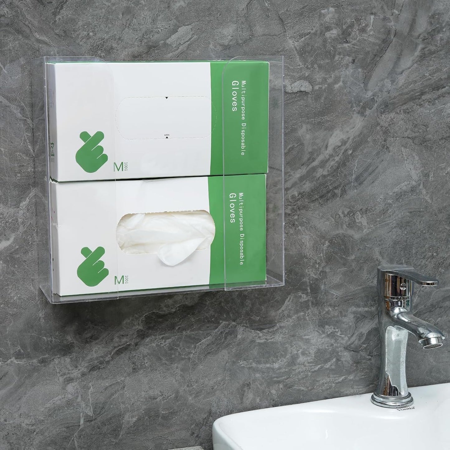 Cq acrylic Rubber Glove Holder for Wall Mount,Clear Disposable Glove Dispenser and Glove Box on Wall,Multipurpose Wall Floating Mask Dispenser and Medical Gloves Rack Storage,10.2”x9.8”x3.5” Pack of 1