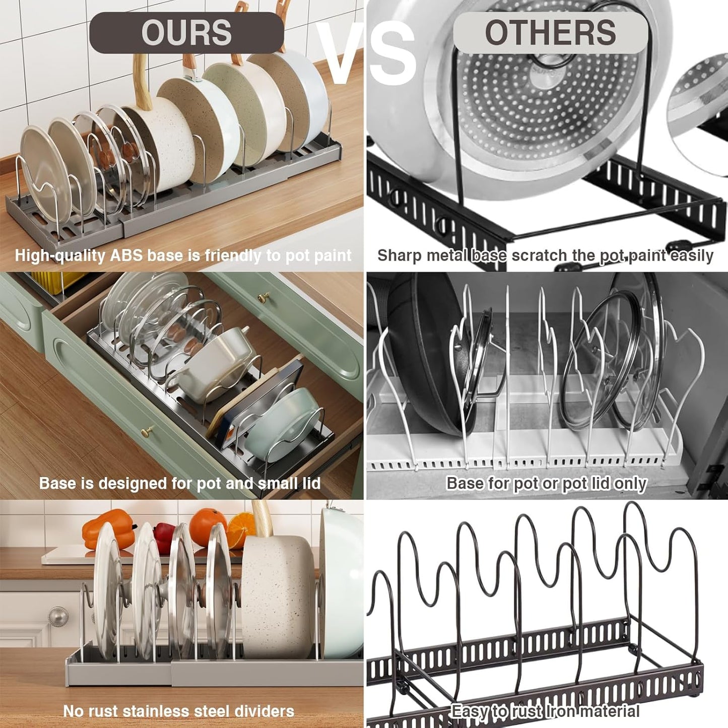 Expandable Food Storage Container Lid Organizers, 22" Pots and Pans Organizer Under Cabinet with 9 Adjustable Dividers Pot and Pan Lid Holders Rack Inside Cabinet(Gray,1 Pack)