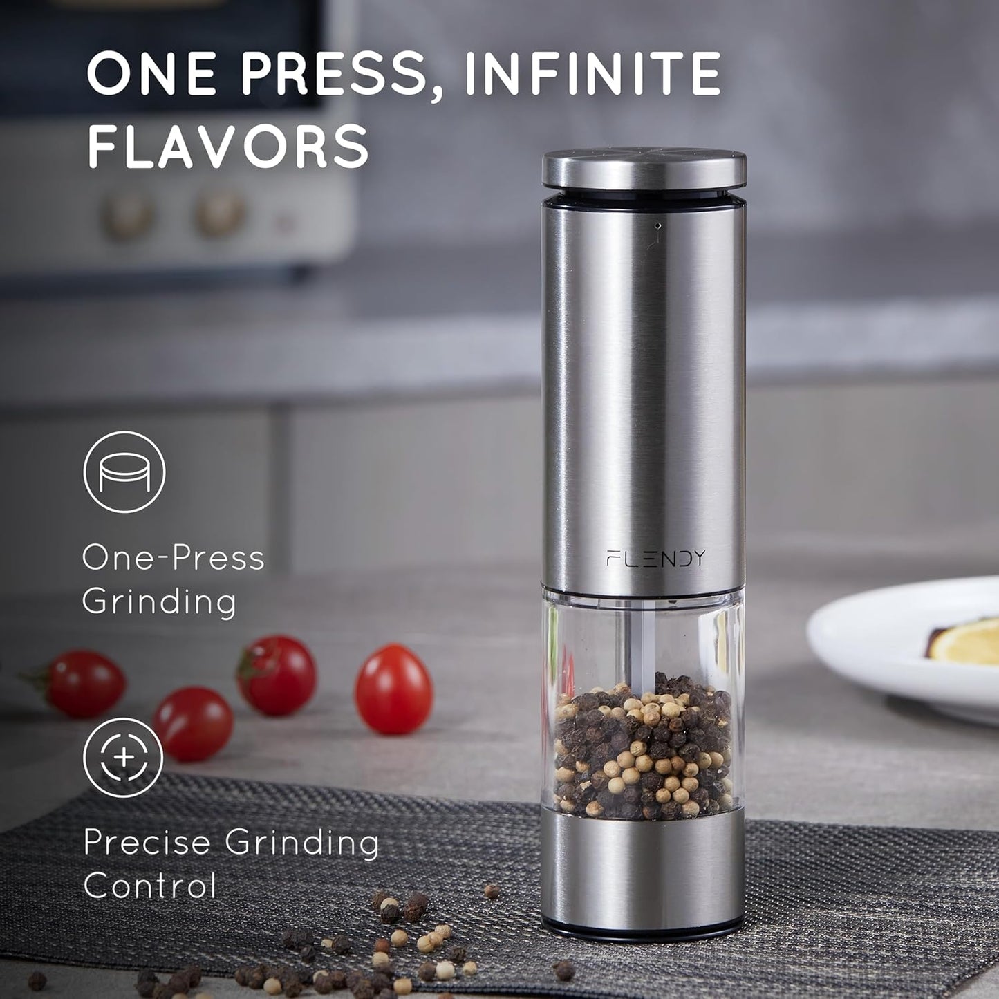 Electric Salt or Pepper Grinder Rechargeable, Automatic Salt or Pepper Grinder with Oversized Top Button, Stainless Steel Electric Salt or Pepper Shaker