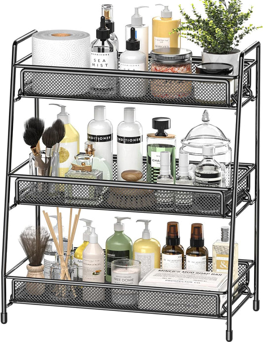 EKNITEY Bathroom Countertop Organizer Rack - 3 Tier Counter Spice Rack Metal Makeup Rack Small Perfume Vanity Organizer for Sink/Bedroom/Living Room/Kitchen/Office
