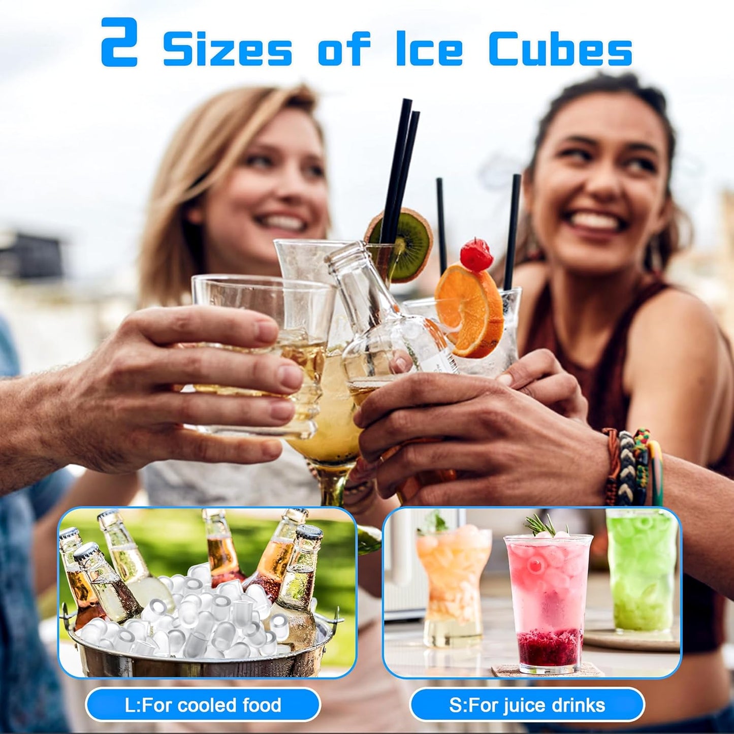 Countertop Ice Maker 26lbs/24H Portable Ice Machine with 2 Sizes of Ice Cubes, 9 Ice Cubes in 8 Mins, Stainless Steel Design Ice Scoop & Basket Included Self-Cleaning for Home, Kitchen, Bar, RV