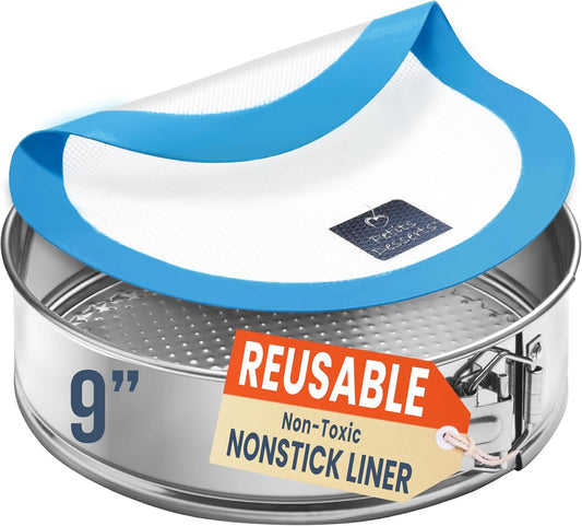 STAINLESS STEEL Springform Pan with REUSABLE Nonstick Silicone Liner - NON TOXIC Springform Pan for Cheesecake, 9 Inch Springform Ppan