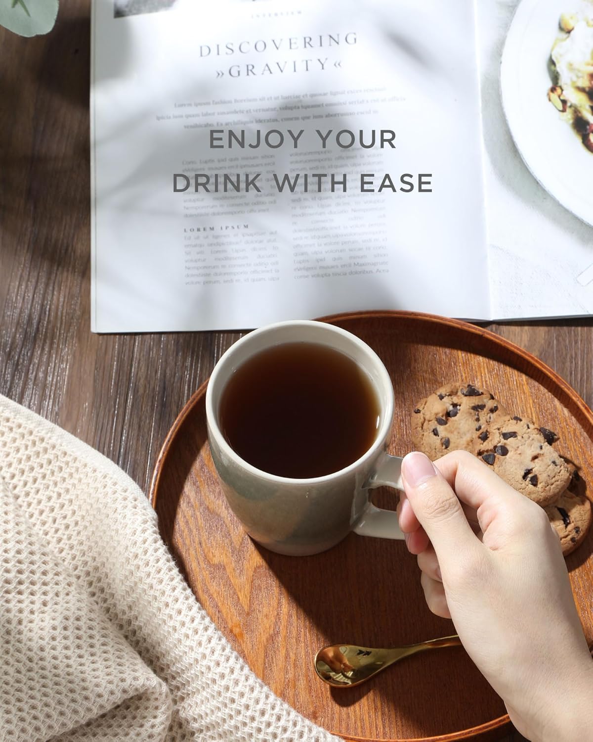 famiware Coffee Mugs Set, 13 oz Mug Set of 4, Stoneware Cups for Latte, Hot Tea, Mocha, Cocoa, Cappuccino, Microwave and Dishwasher Safe, Glacier Series, Azure Blue