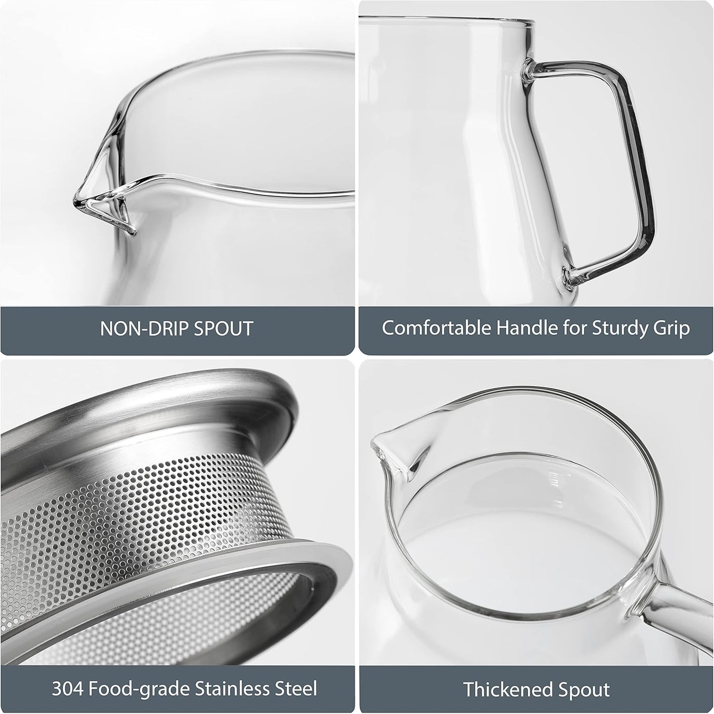 CNGLASS One-Touch Glass Teapot with Stainless Steel Filter Lid,20oz(600ml) Glear Tea Kettle Stovetop Safe,Borosilicate Glass Tea Pots for Loose Leaf Tea