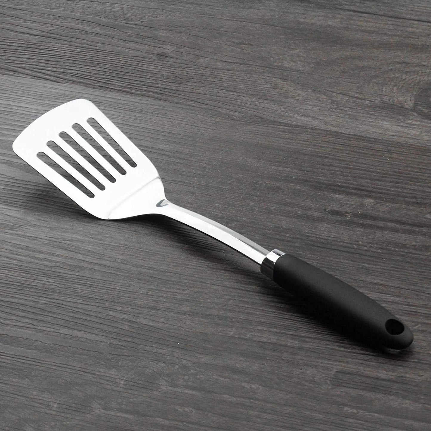 Brushed Slotted Stainless Steel Turner, Non-Slip Spatula with Ergonomic Handle